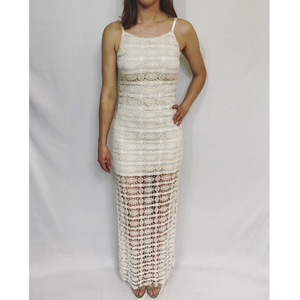Alice + Olivia cream lace maxi dress